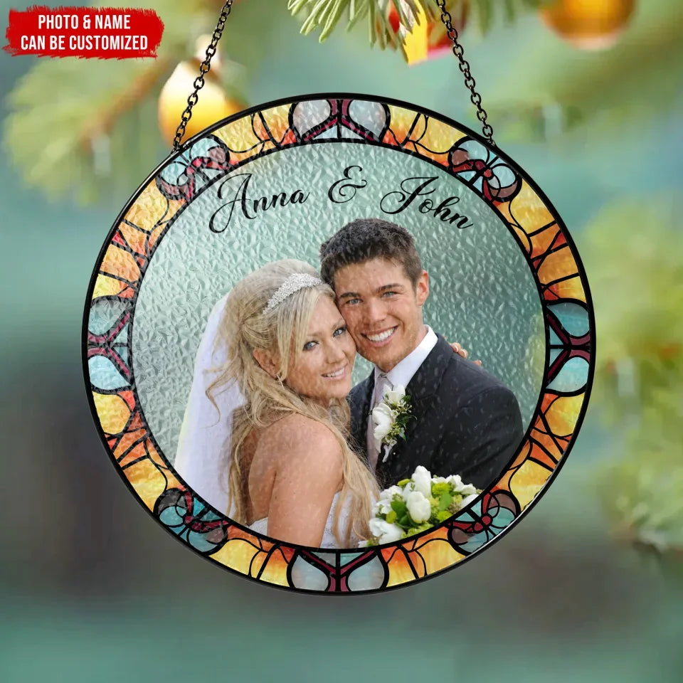 Custom Couples Photo - Personalized Window Stained Glass Wedding Suncatcher Window Hanging, Anniversary Gift, Wedding Gift