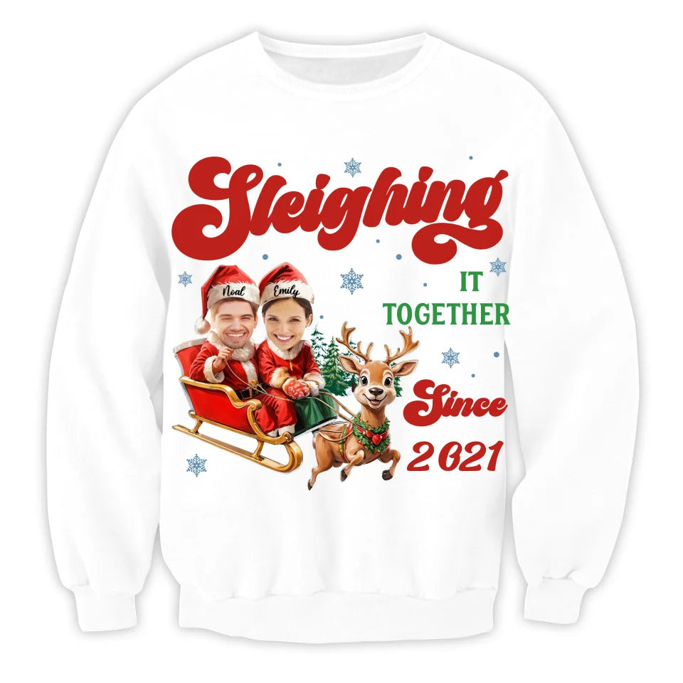 Sleighing It Together Since - Personalized T-Shirt, Sweatshirt, Christmas Gift For Couples, Gift For Him, Her - TS475TL