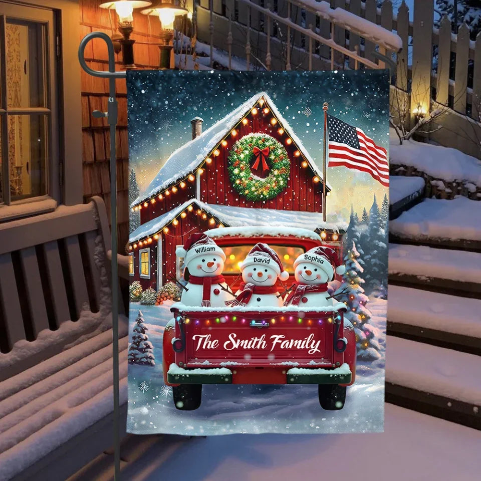 Red Truck Christmas Barn Farm - Personalized Garden Flag, Christmas Gift For Family - GF479TL