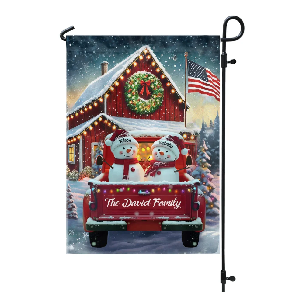 Red Truck Christmas Barn Farm - Personalized Garden Flag, Christmas Gift For Family - GF479TL