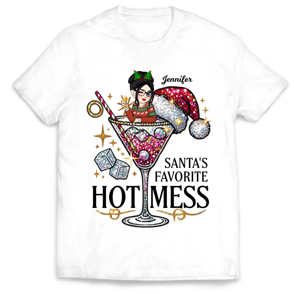 Santa&#39;s Favorite Hot Mess - Personalized T-Shirt, Christmas Gift for Her - TS281YV