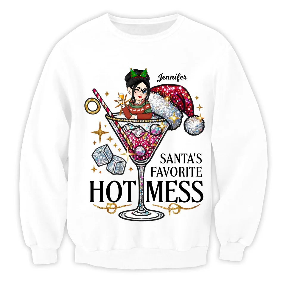 Santa's Favorite Hot Mess - Personalized T-Shirt, Christmas Gift for Her - TS281YV