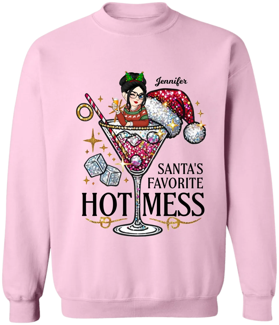 Santa's Favorite Hot Mess - Personalized T-Shirt, Christmas Gift for Her - TS281YV