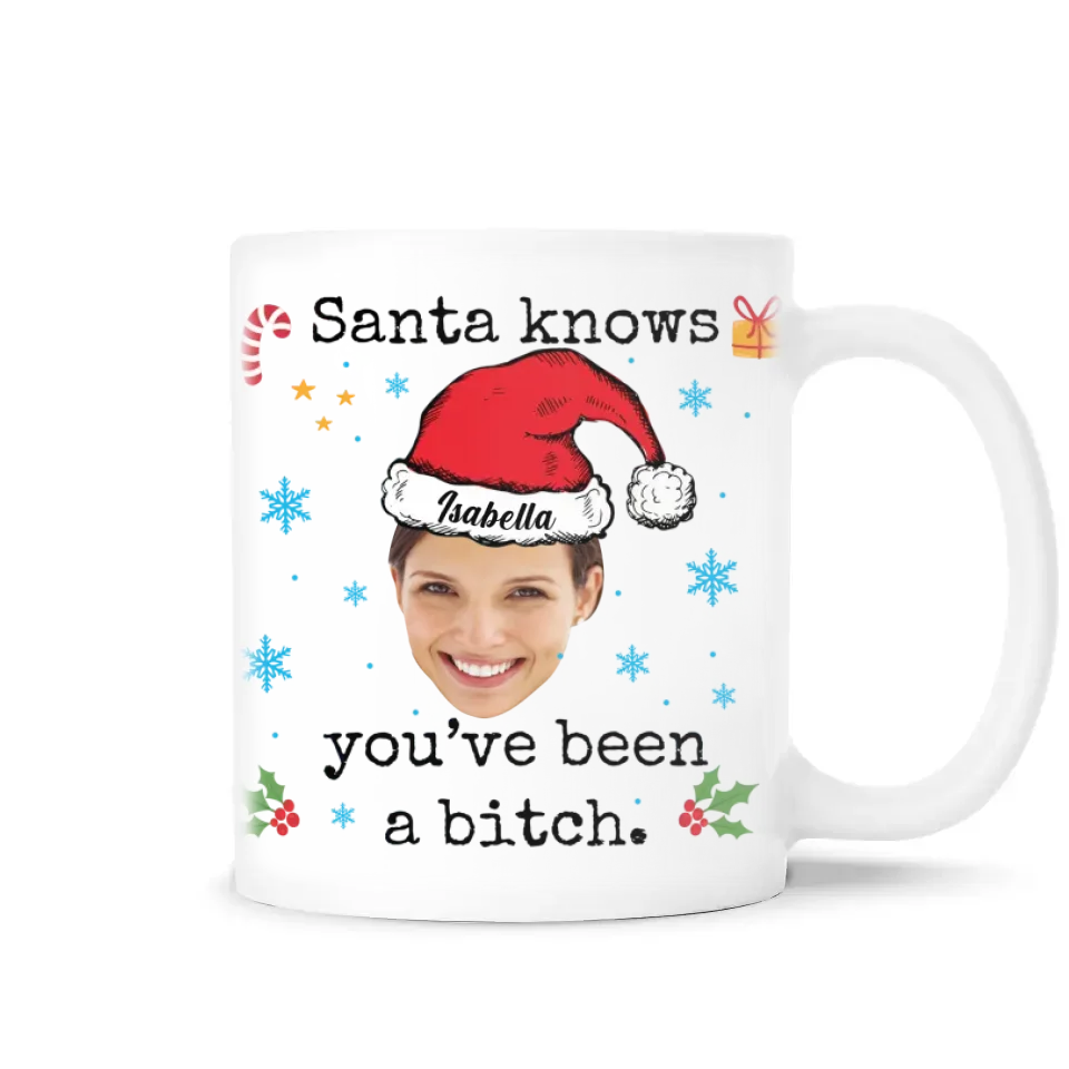 Santa Know You&#39;ve Been A Bitch - Personalized Mug, Funny Christmas Gift for Bestie - M447YV