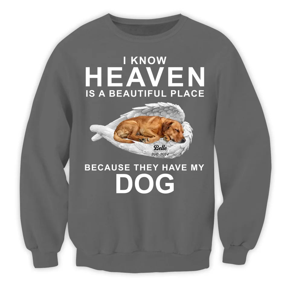 I Know Heaven Is A Beautiful Place Because They Have My Dog  - Personalized T-Shirt, Gift For Dog Parents, Loss Of Pet - TS578AN