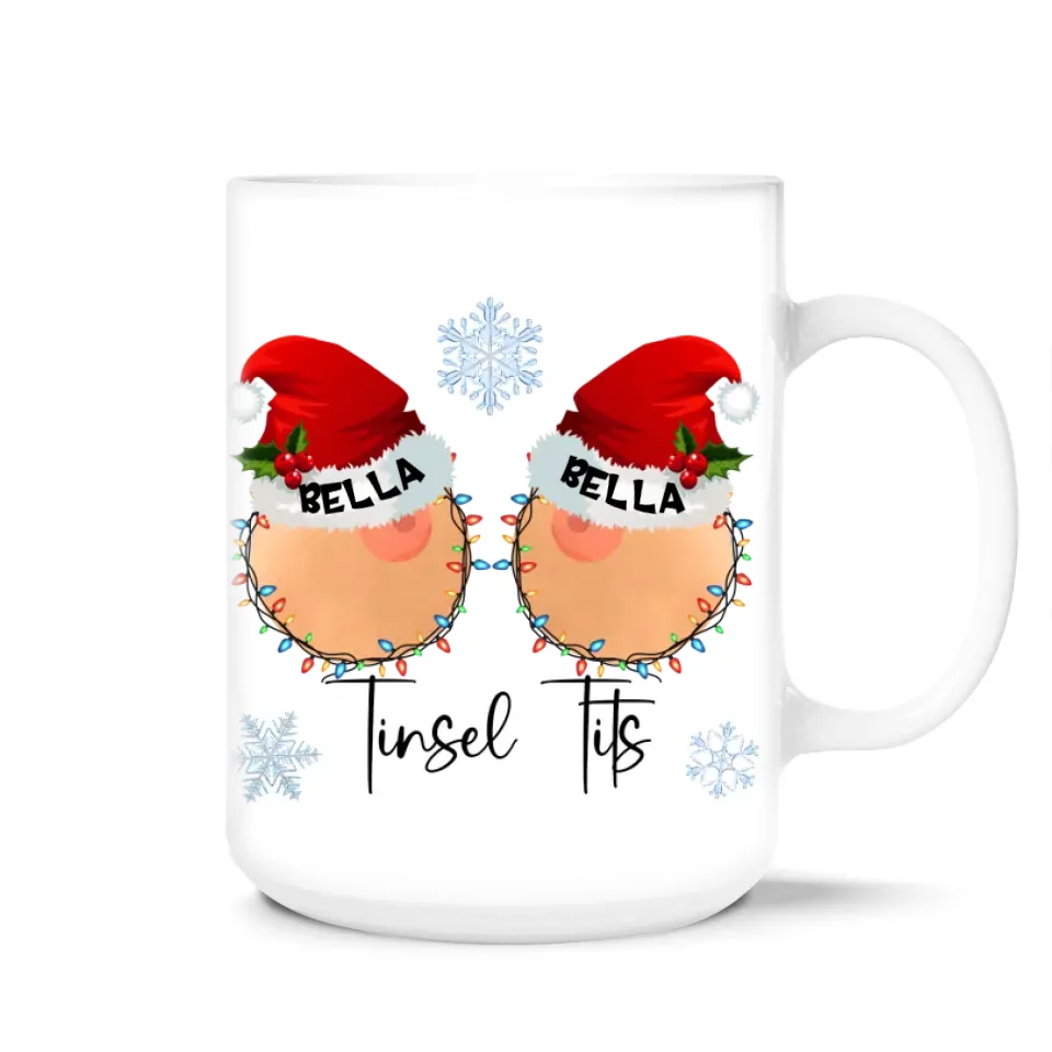 Tinsel Tits & Jingle Balls - Personalized Mug, Christmas Gift For Couples, Funny Gift For Couple - M487TL