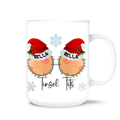 Tinsel Tits & Jingle Balls - Personalized Mug, Christmas Gift For Couples, Funny Gift For Couple - M487TL