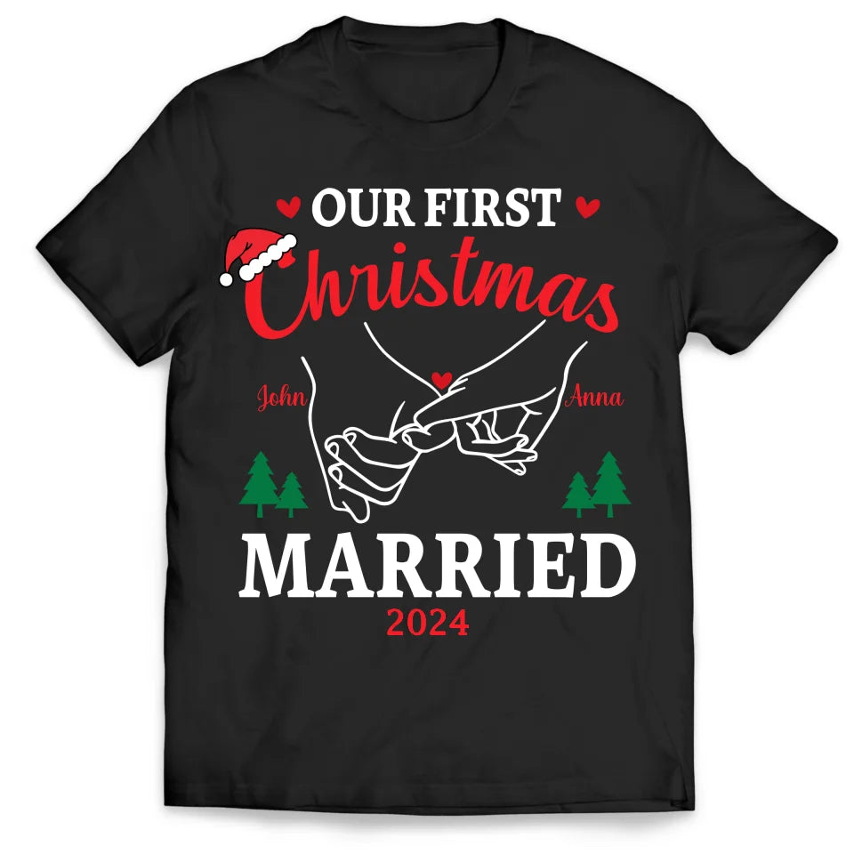 Our First Christmas Married - Personalized T-Shirt, Newlywed Shirt, Gift for Couples - TS452YV