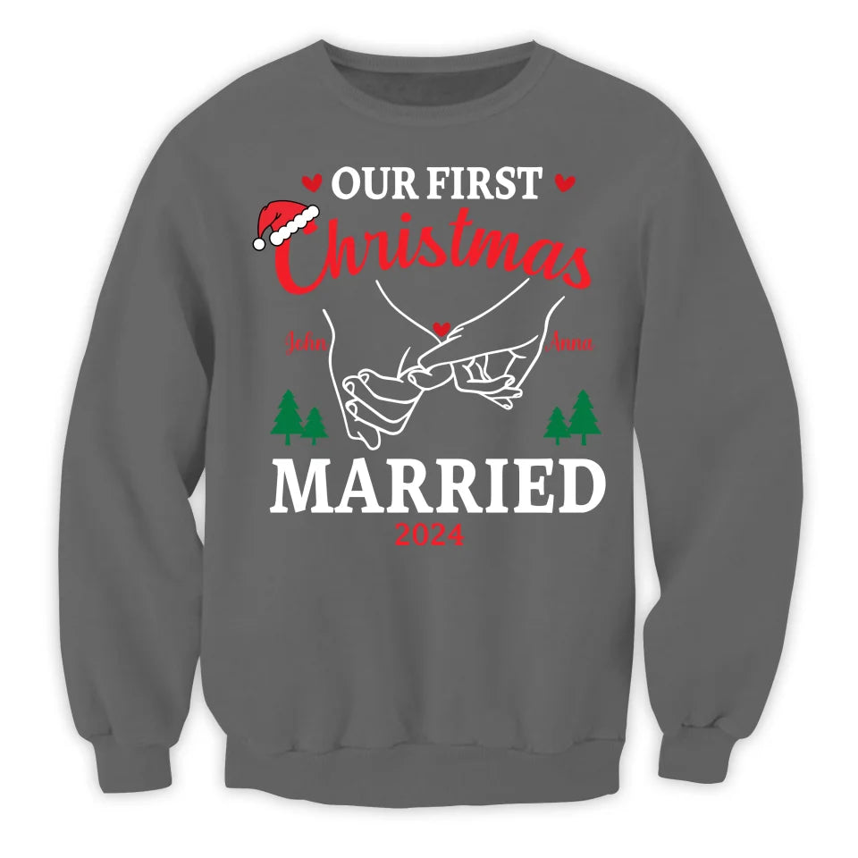 Our First Christmas Married - Personalized T-Shirt, Newlywed Shirt, Gift for Couples - TS452YV