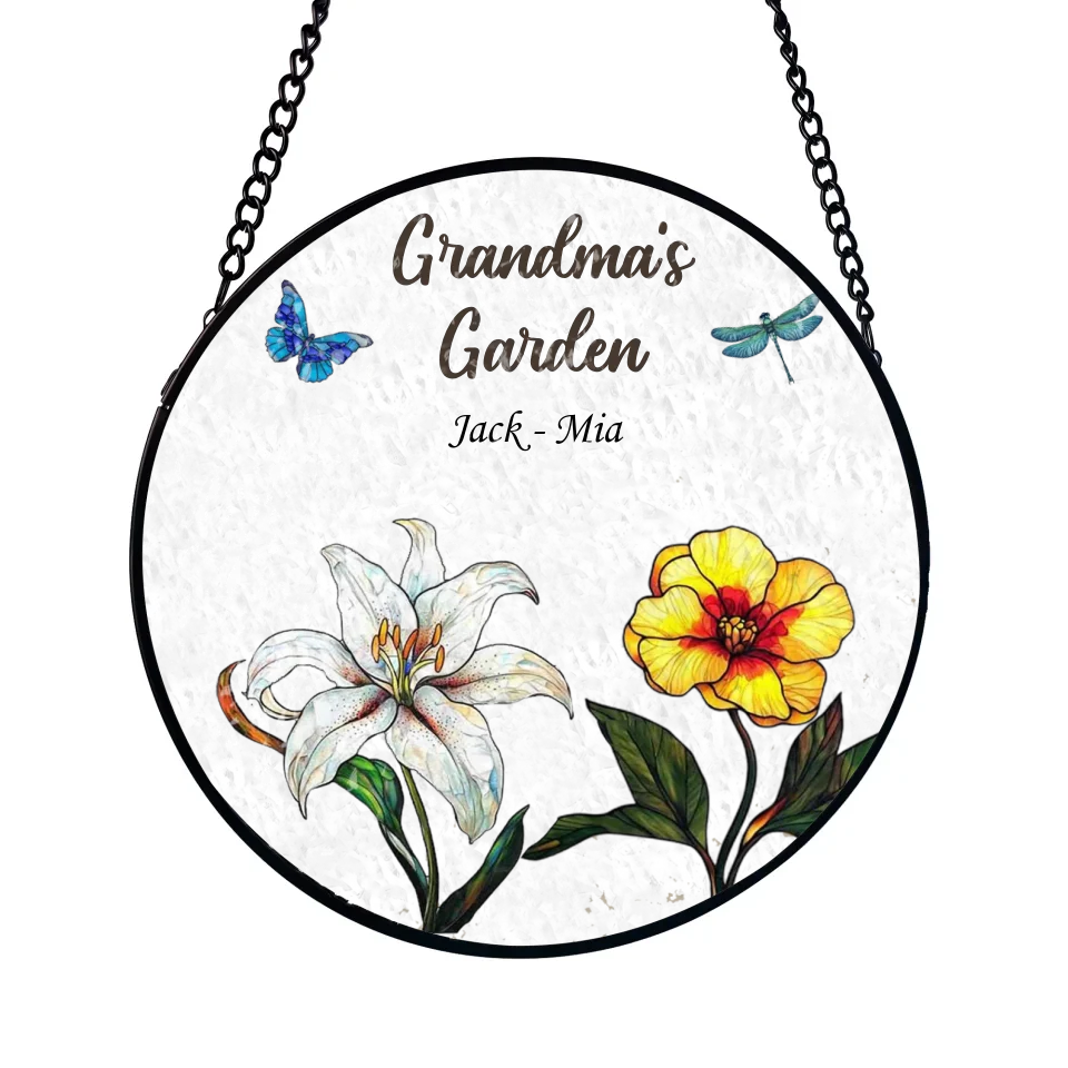 Custom Garden Birth Flowers - Personalized Window Stained Glass, Suncatcher Hangings, Gift For Grandma - WSG181UP