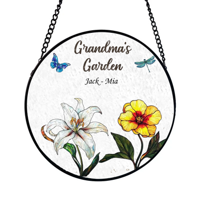 Custom Garden Birth Flowers - Personalized Window Stained Glass, Suncatcher Hangings, Gift For Grandma - WSG181UP