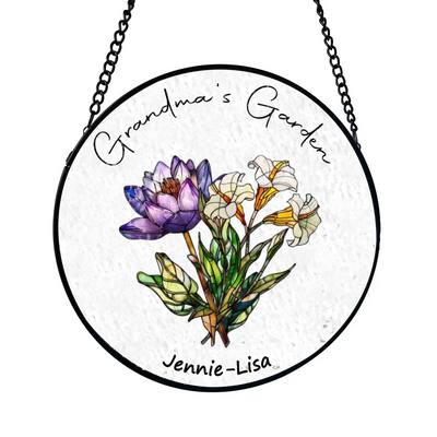Grandma's Garden Birth Birth Month Flowers - Personalized Window Stained Glass, Suncatcher Garden Decor - WSG182UP