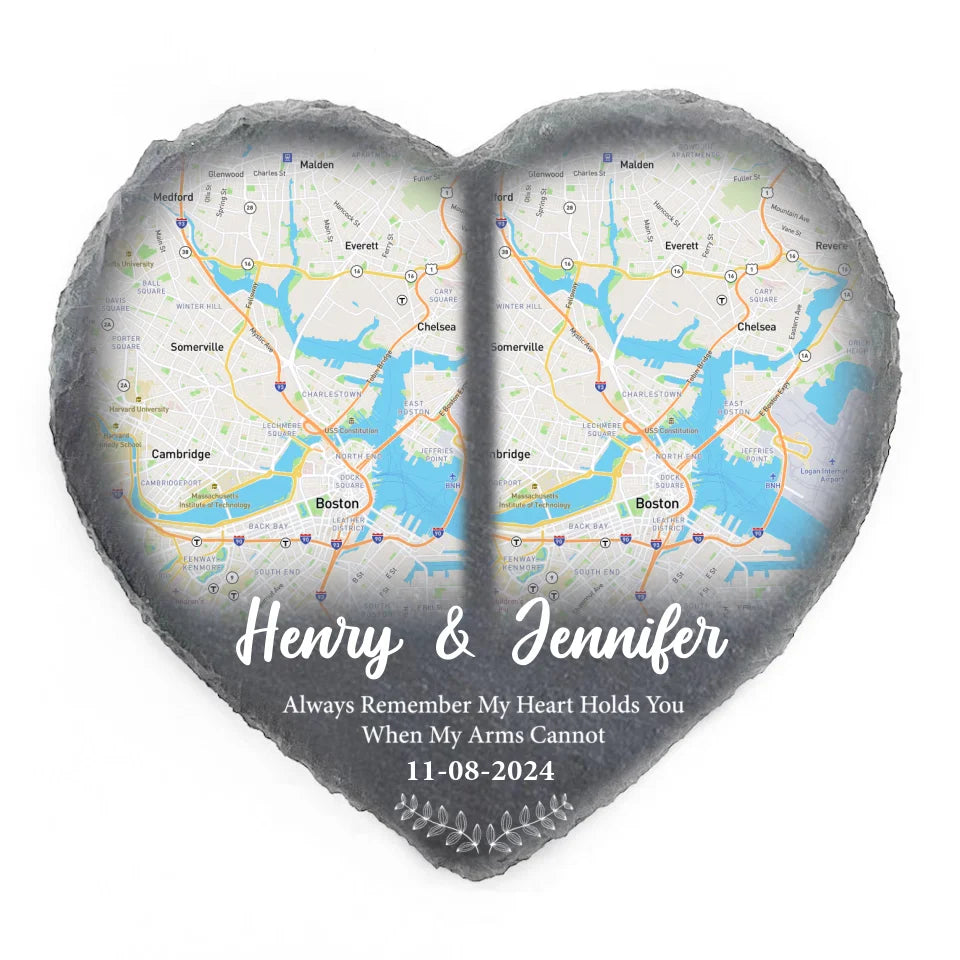 Always Remember My Heart Holds You When My Arms Cannot - Personalized Stone, Heart Shaped Map for Long Distance Relationships - MS486TL