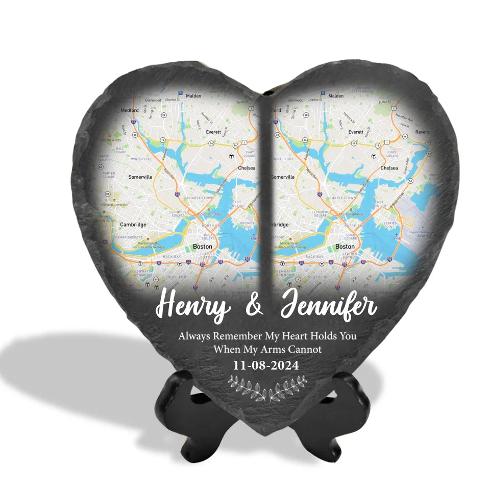 Always Remember My Heart Holds You When My Arms Cannot - Personalized Stone, Heart Shaped Map for Long Distance Relationships - MS486TL