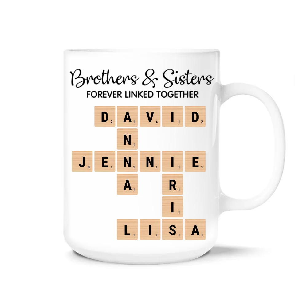 Brothers & Sisters Forever Linked Together - Personalized Mug, Crossword Puzzle Art,  Gift For Brothers, Sisters, Siblings, Family - M598AN