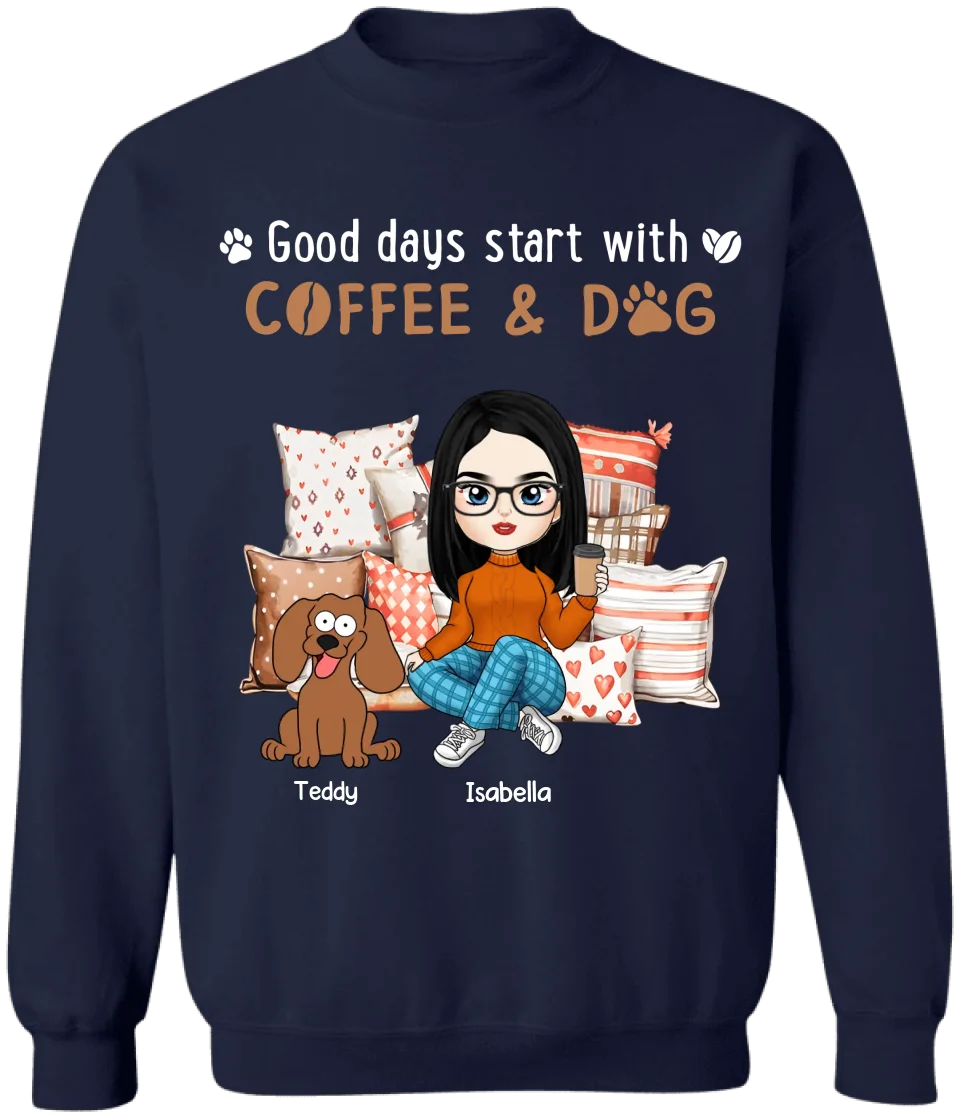 Good Days Start With Coffee & Dogs - Personalized T-Shirt, Dog Mom Gift, Dog Lover Gift - TS477YV