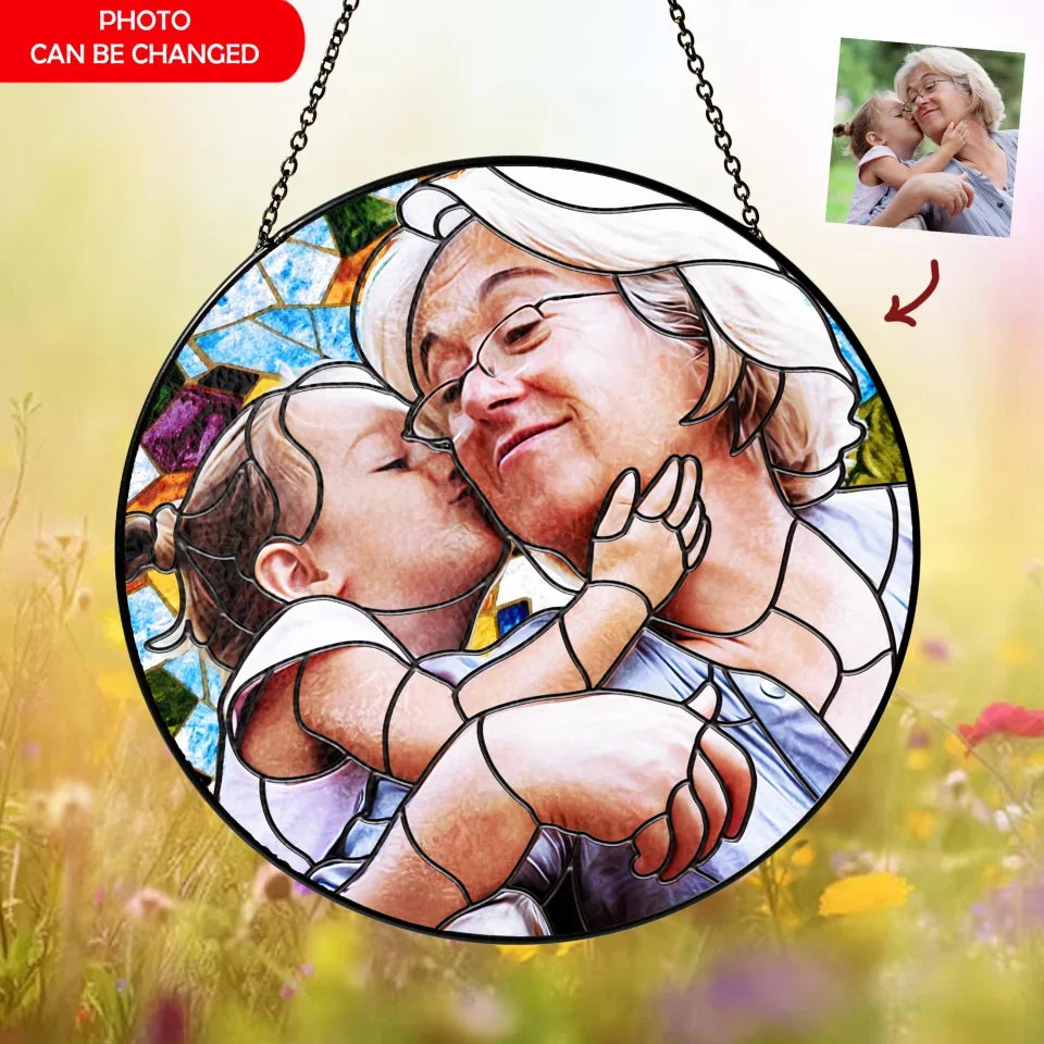 Grandma And Grandkids Portrait - Personalized Window Stained Glass, Suncatcher Hangings, Gift For Grandma