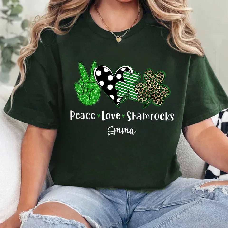 Peace Love Shamrock Saint Patrick's Day - Personalized T-Shirt, St. Patrick's Day - TS604AN