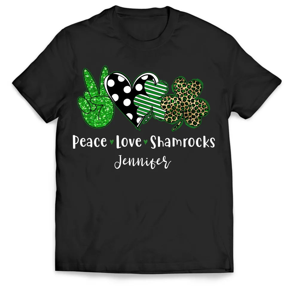 Peace Love Shamrock Saint Patrick&#39;s Day - Personalized T-Shirt, St. Patrick&#39;s Day - TS604AN