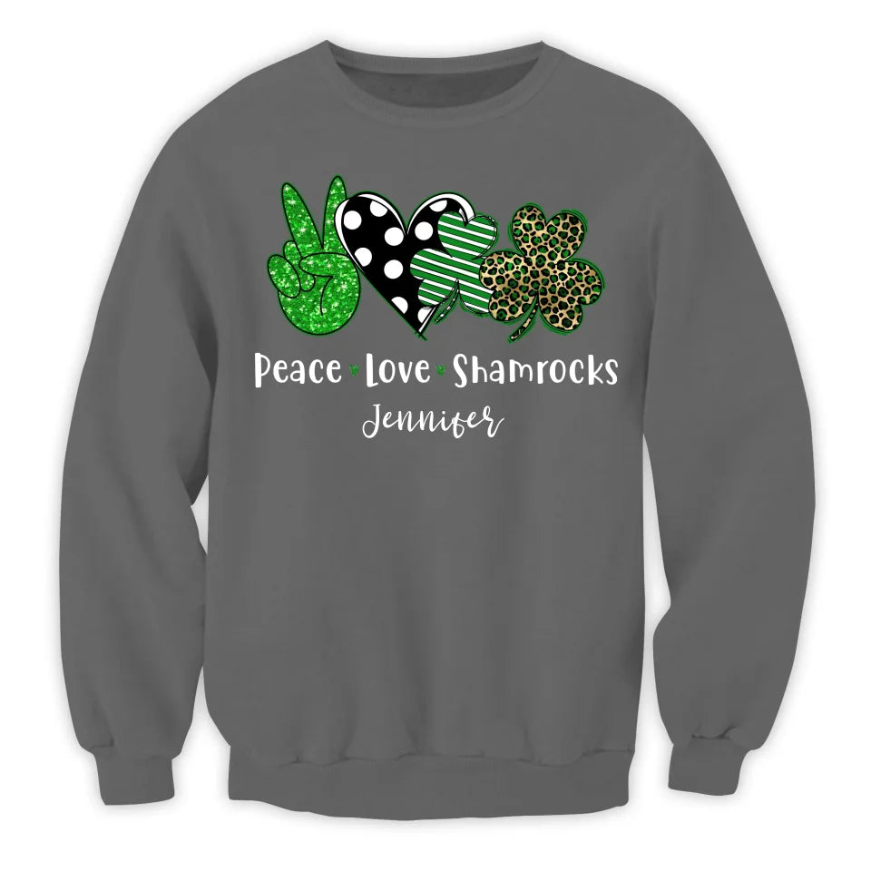 Peace Love Shamrock Saint Patrick's Day - Personalized T-Shirt, St. Patrick's Day - TS604AN