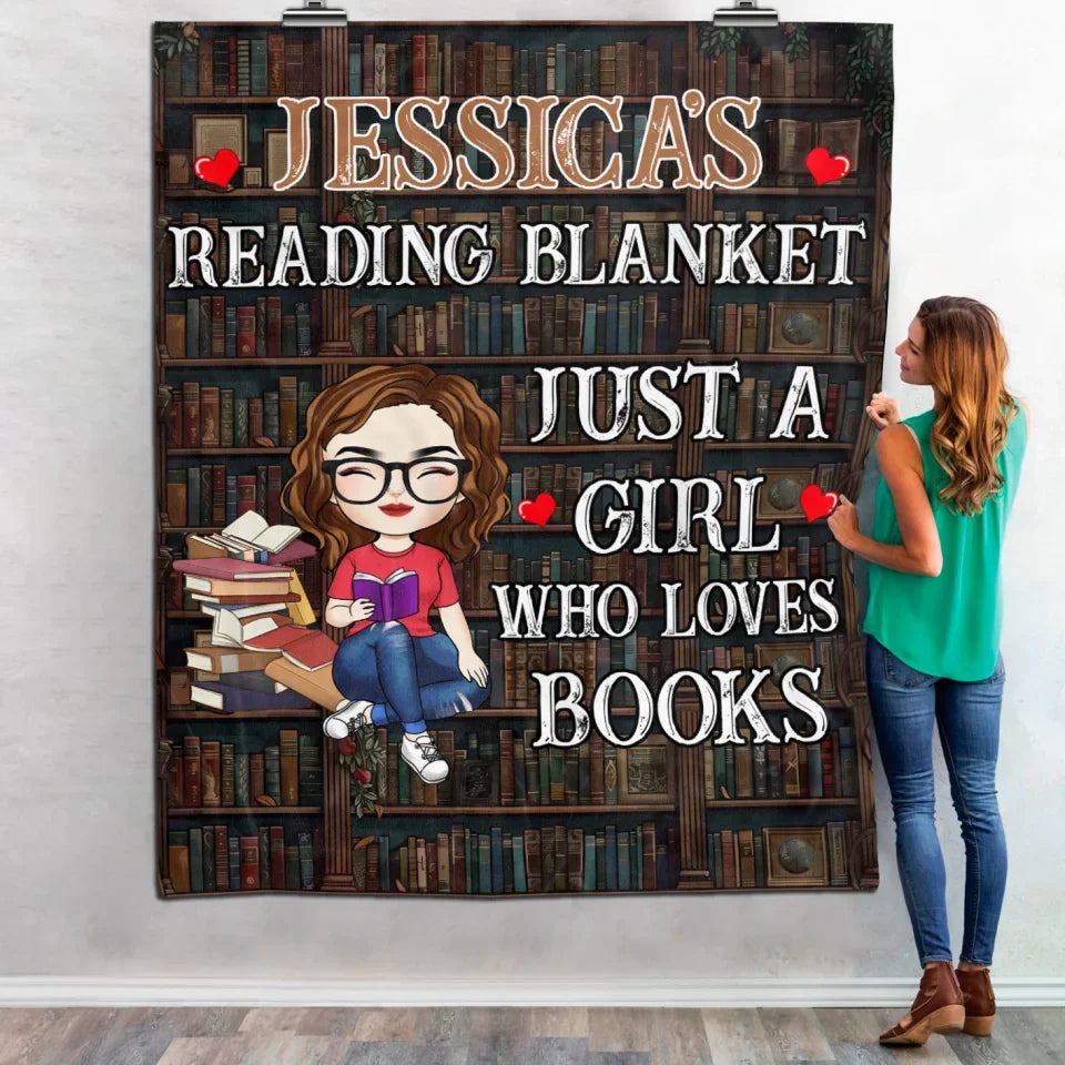 Reading Blanket Just A Girl Who Loves Books - Personalized Blanket, Gift For Book Lovers - BL585AN