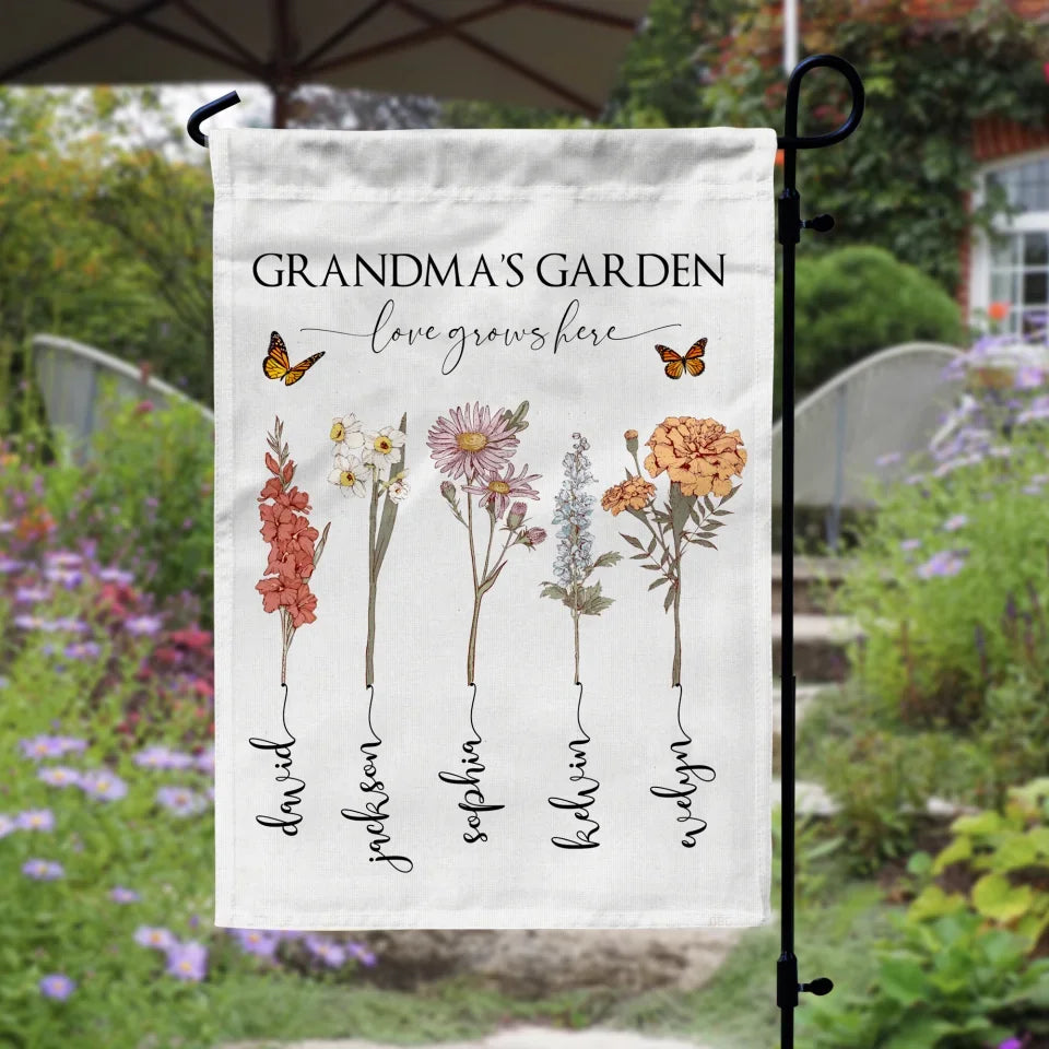 Grandma’s Garden Love Grow Here - Personalized Garden Flag, Gift For Family - GF619AN