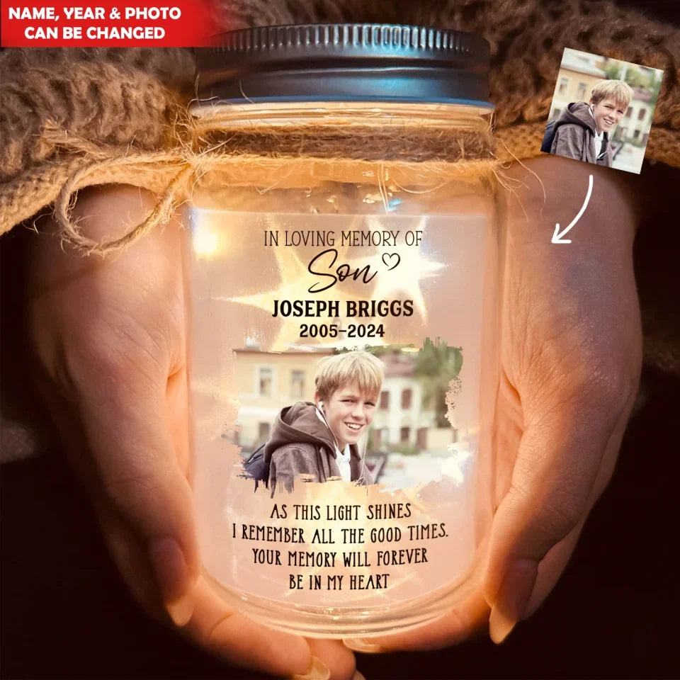 As This Light Shines - Personalized Mason Jar Light, Memorial Gift, Remember Loved One With Photo - MJL626AN