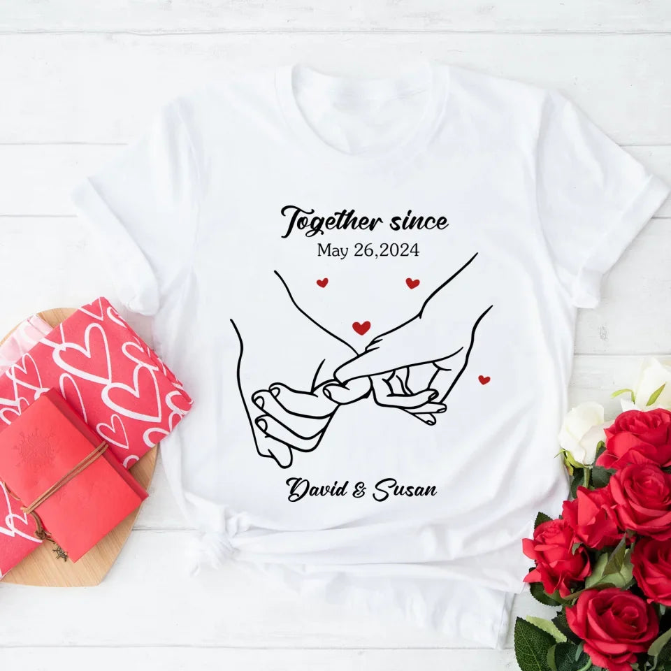 Couple Holding Hands - Personalized T-Shirt, Matching Couple Shirt, Personalized Name Date Shirt, valentines day shirt, valentines day shirts, valentines t-shirt,t-shirt, tee, personalized shirt,valentines day, valentines, valentines day gift, happy valentines day