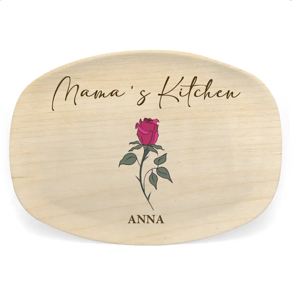 Mama's Kitchen - Personalized Platter, Custom Birth Month Flowers Plate, Mom Grandma Gift - PL504YV