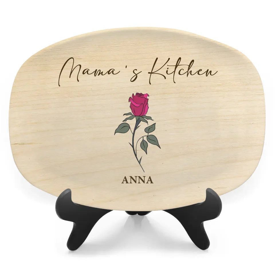Mama's Kitchen - Personalized Platter, Custom Birth Month Flowers Plate, Mom Grandma Gift - PL504YV