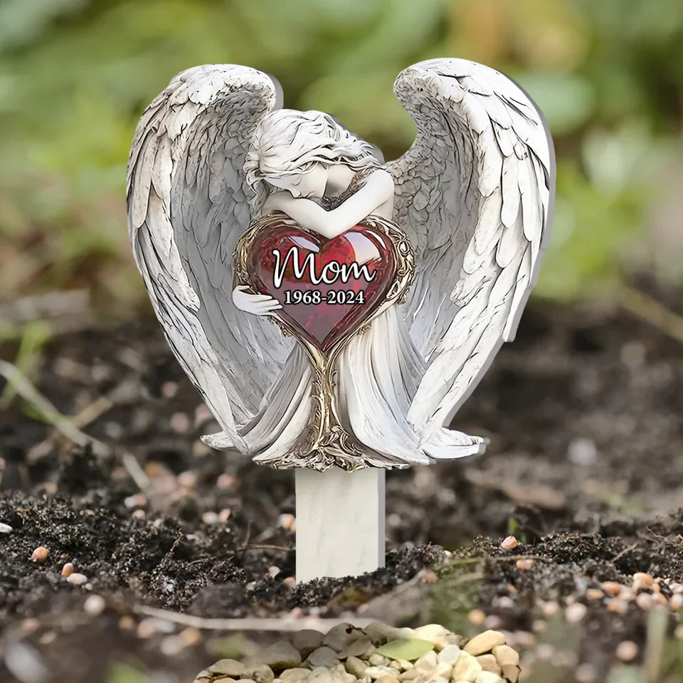 Angel Statue Memorial - Personalized Plaque Stake, Memorial Gift For Loss Of Loved One