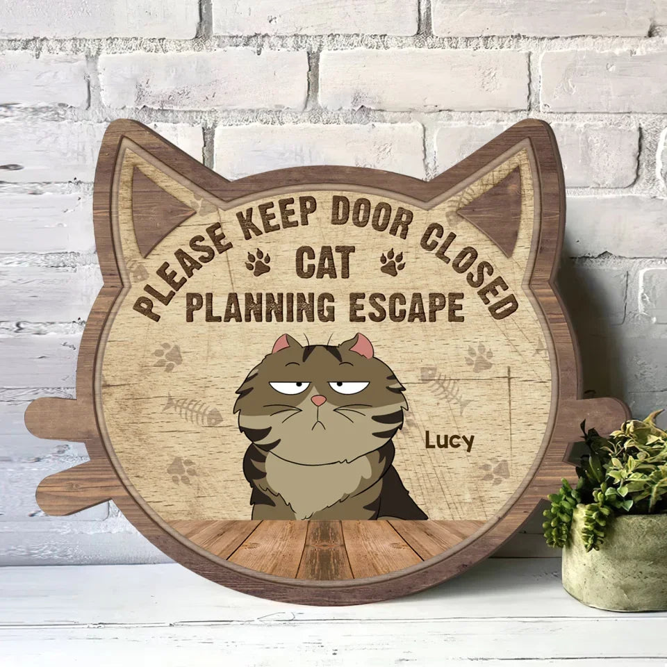 Cats Planning Escape - Personalized Wooden Sign, Gift For Cat Lovers, cat lover, welcome sign, door hanger, welcome classic cap, Personalized classic cap, wood sign,Personalized sign,gifts for cat lovers,cat