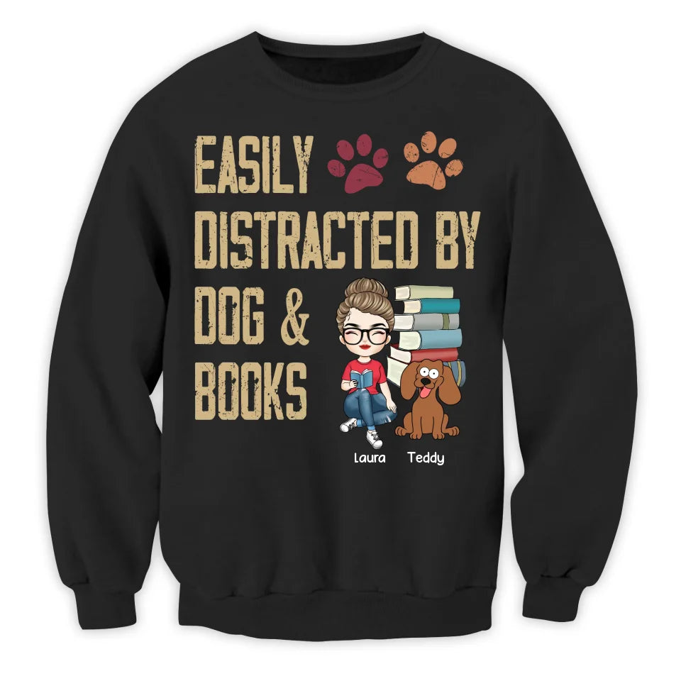 Easily Distracted By Dogs And Books - Personalized T-Shirt, Gift For Dog Lovers - TS660AN