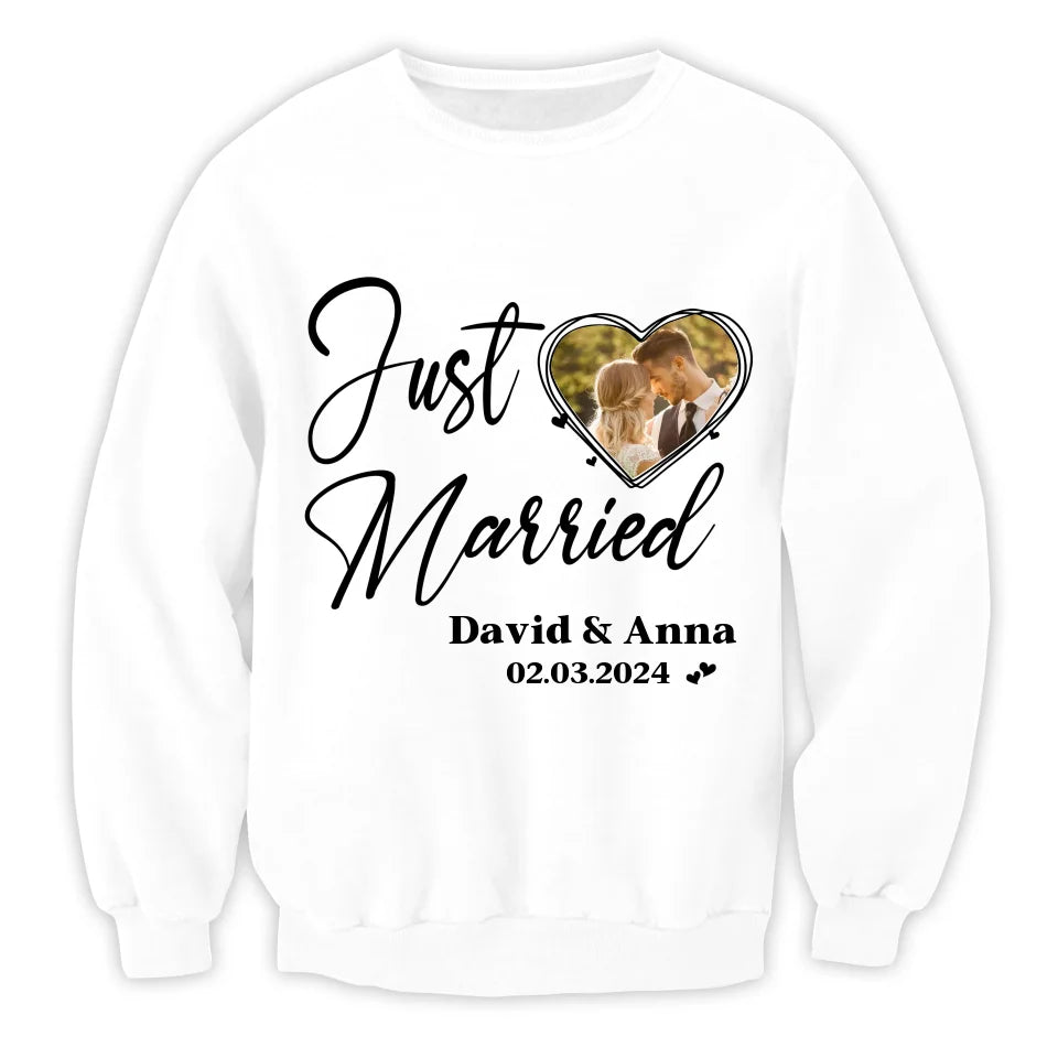 Just Married, Custom Photo Couple - Personalized T-Shirt, Gift for Couples - TS535TL