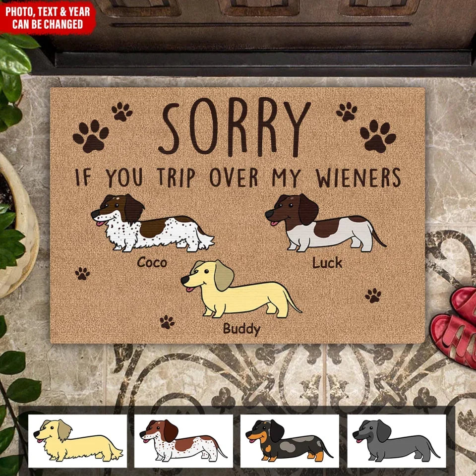 Sorry If You Trip Over My Wiener - Personalized Doormat, Funny Gift For Dog Lovers - DM672AN