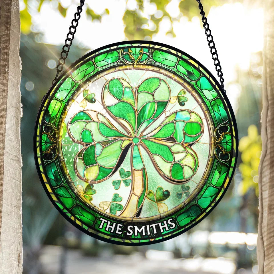 Shamrock Lucky Leaf St. Patrick's Day - Personalized Window Hanging Suncatcher, Saint Patrick's Day Home Decor, Family Gift - WHS569YV