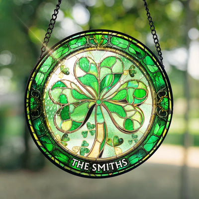 Shamrock Lucky Leaf St. Patrick's Day - Personalized Window Hanging Suncatcher, Saint Patrick's Day Home Decor, Family Gift - WHS569YV