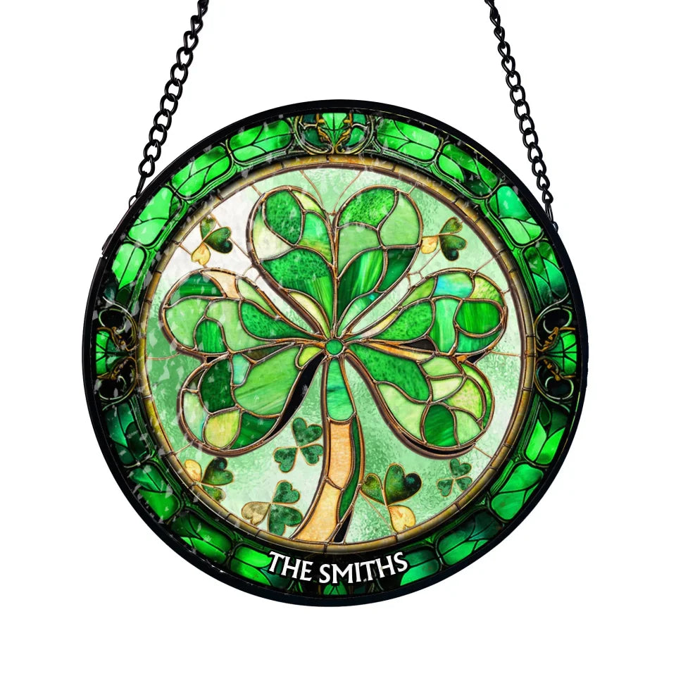 Shamrock Lucky Leaf St. Patrick&#39;s Day - Personalized Window Hanging Suncatcher, Saint Patrick&#39;s Day Home Decor, Family Gift - WHS569YV