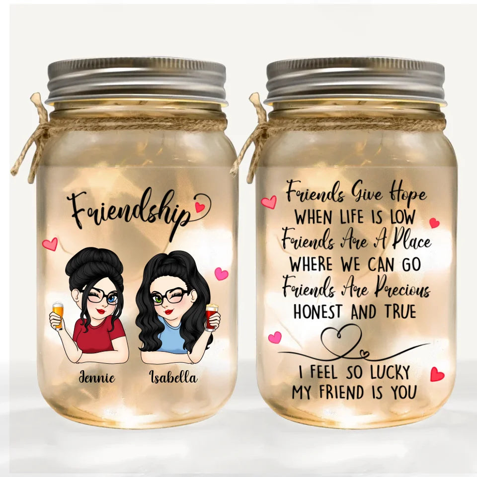 I Feel So Lucky My Friend Is You - Personalized Mason Jar Light, Valentine&#39;s Gift for Bestie, Best Friend Gift - MJL578YV