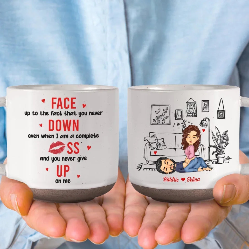 Never Let Me Down, Never Give Up On Me - Personalized Pottery Mug, Funny Couple Gift, Valentine Gift, valentines mug, valentine mug, valentines day mug, funny valentines mug,Funny coffee mug, mug, tea mug, beer mug, personalized mug, personalized mugs, custom coffee mug,valentines day, valentines, valentines day gift, happy valentines day