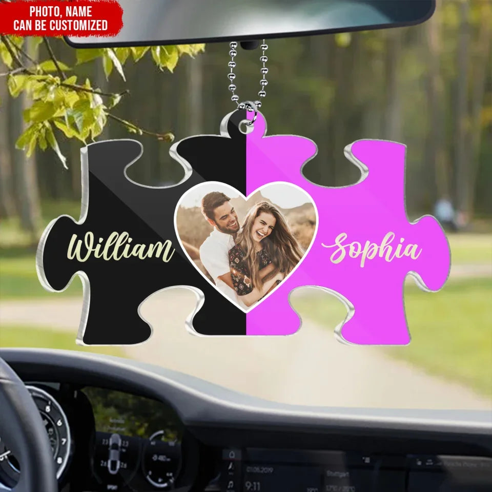 Couple Puzzle Name - Personalized Acrylic Car Hanger, Gift for Couples, Romantic Gift for Him Her