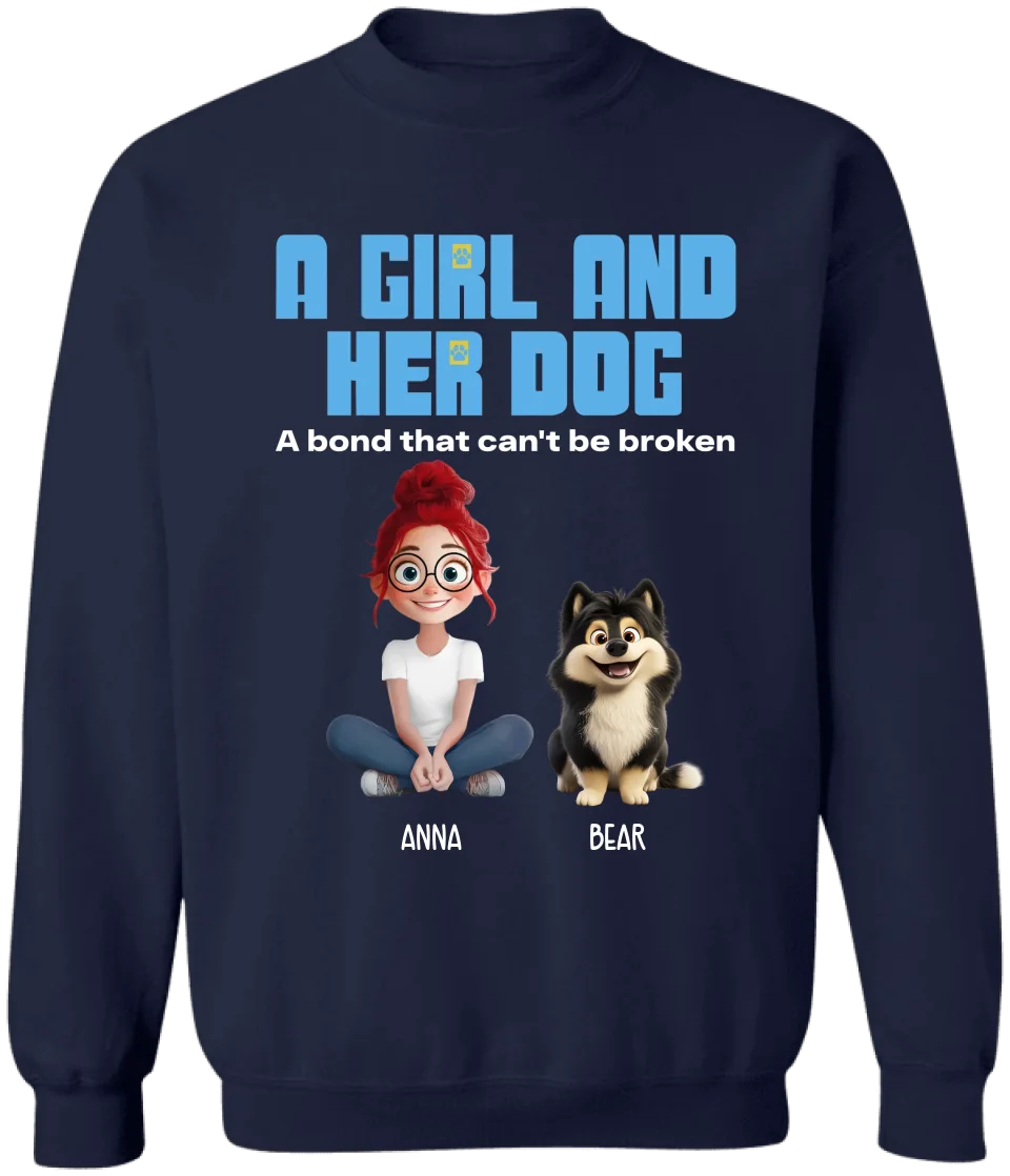 A Girl And Her Dogs A Bond That Can't Be Broken - Personalized T-Shirt, Gift For Dog Lovers - TS693AN