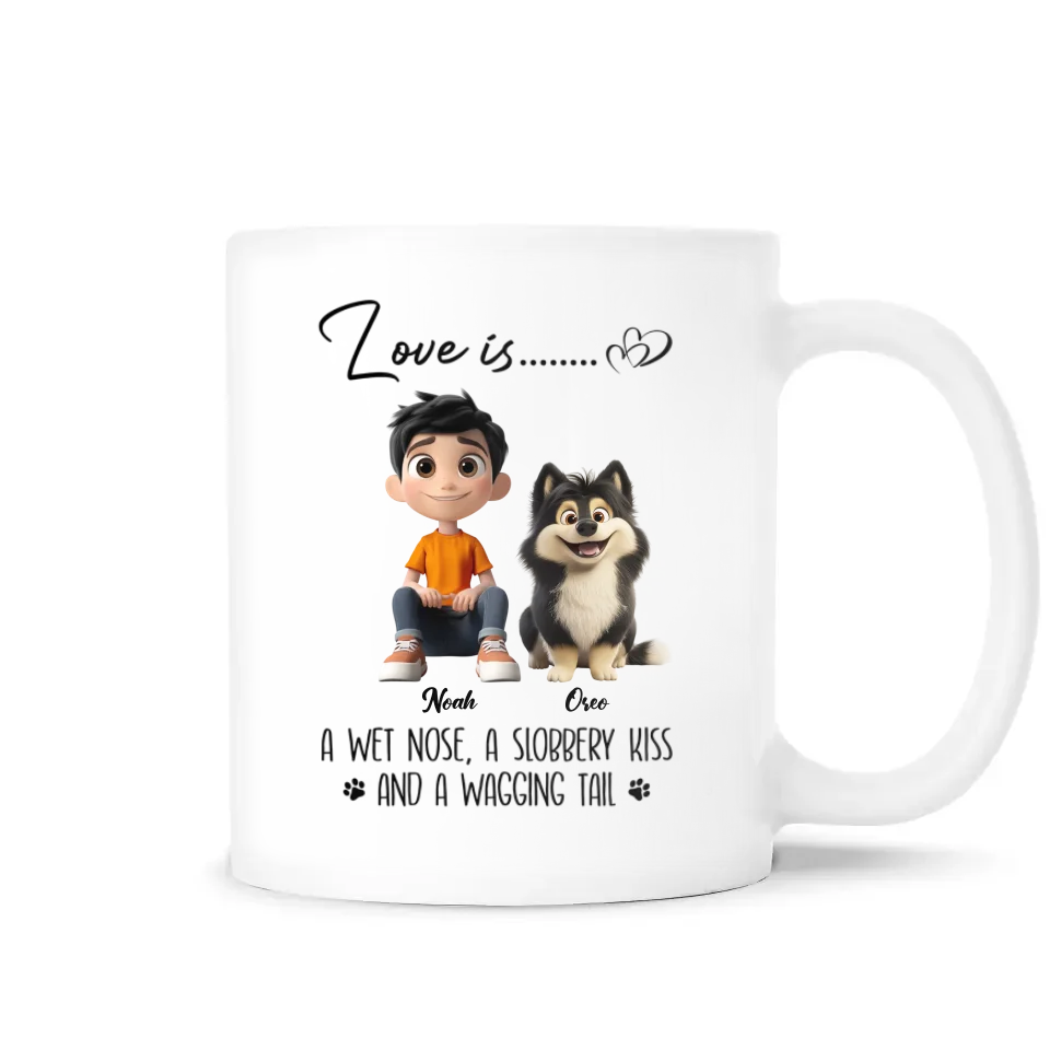 Love Is A Wet Nose, Slobbery Kisses And A Wagging Tail - Personalized Mug, Gift for Dog Lovers, Dog Mom Gift, Dog Dad Gift