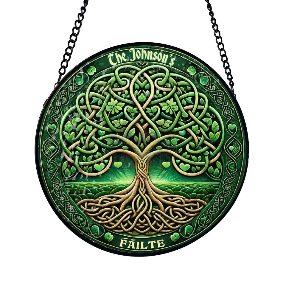 Welcome Family Stained Glass, Celtic Tree of Life - Personalized Window Stained Glass