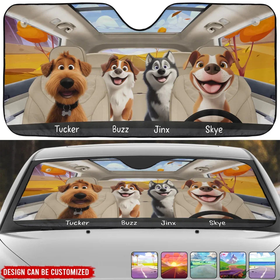 Dog Trip's - Personalized Auto Windshield Sunshade, Gift For Dog Lover