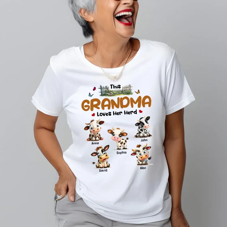 This Grandma Loves Her Herd - Personalized T-Shirt, Funny Gift for Grandma, Custom Gift for Mom, Grandma's Shirt