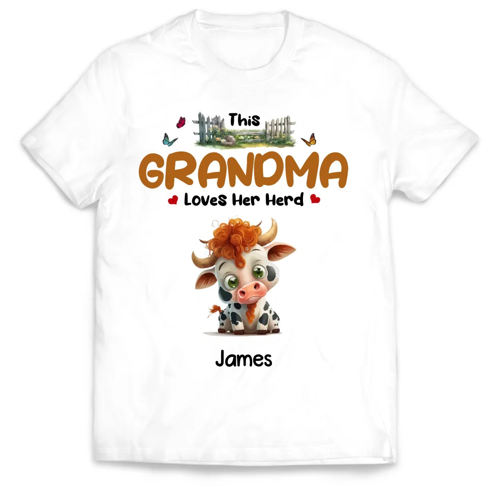 This Grandma Loves Her Herd - Personalized T-Shirt, Funny Gift for Grandma, Custom Gift for Mom, Grandma&#39;s Shirt