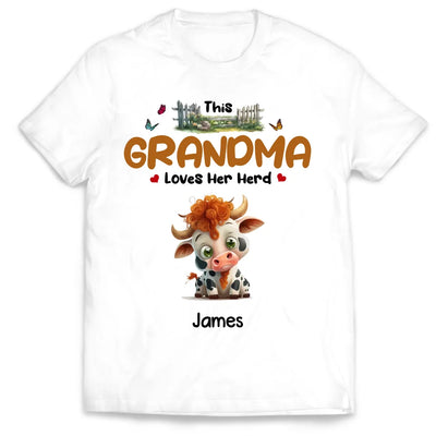 This Grandma Loves Her Herd - Personalized T-Shirt, Funny Gift for Grandma, Custom Gift for Mom, Grandma's Shirt