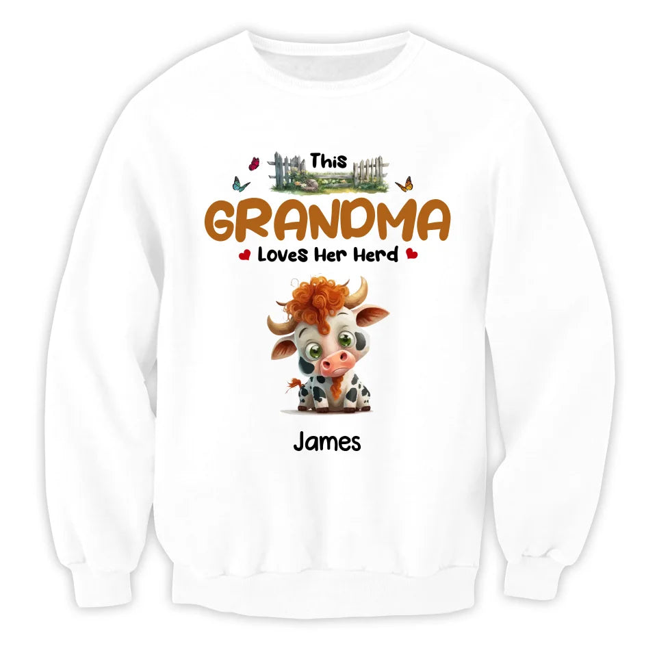 This Grandma Loves Her Herd - Personalized T-Shirt, Funny Gift for Grandma, Custom Gift for Mom, Grandma's Shirt