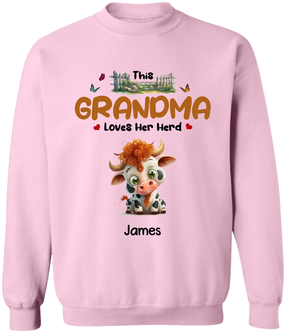 This Grandma Loves Her Herd - Personalized T-Shirt, Funny Gift for Grandma, Custom Gift for Mom, Grandma's Shirt